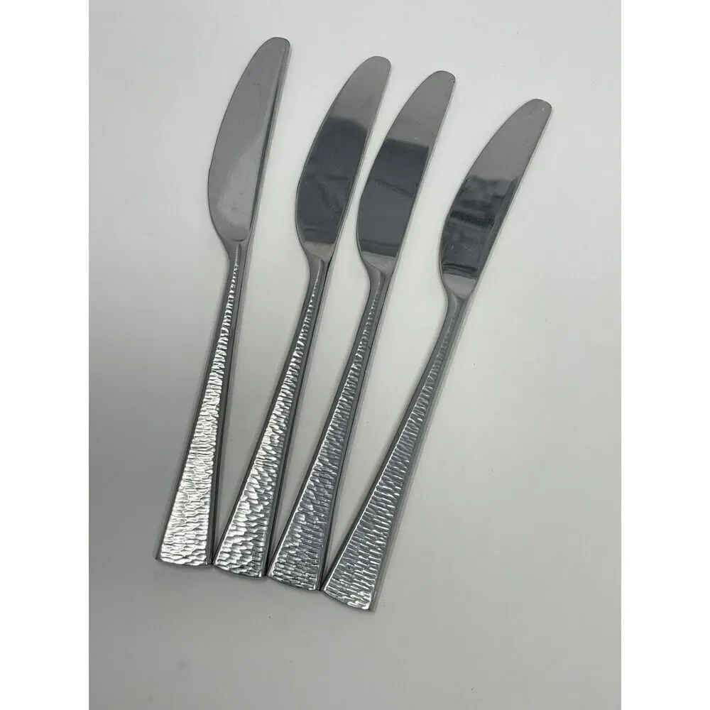 Gorham BISCAYNE Dinner Knives 18/10 Stainless Flatware Hammered 8 7/8” Set Of 4